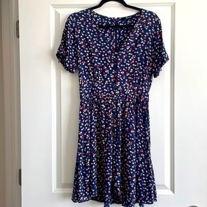 Madewell Dress: Blue mid length adorable dress with red pink & white flowers 🌸
